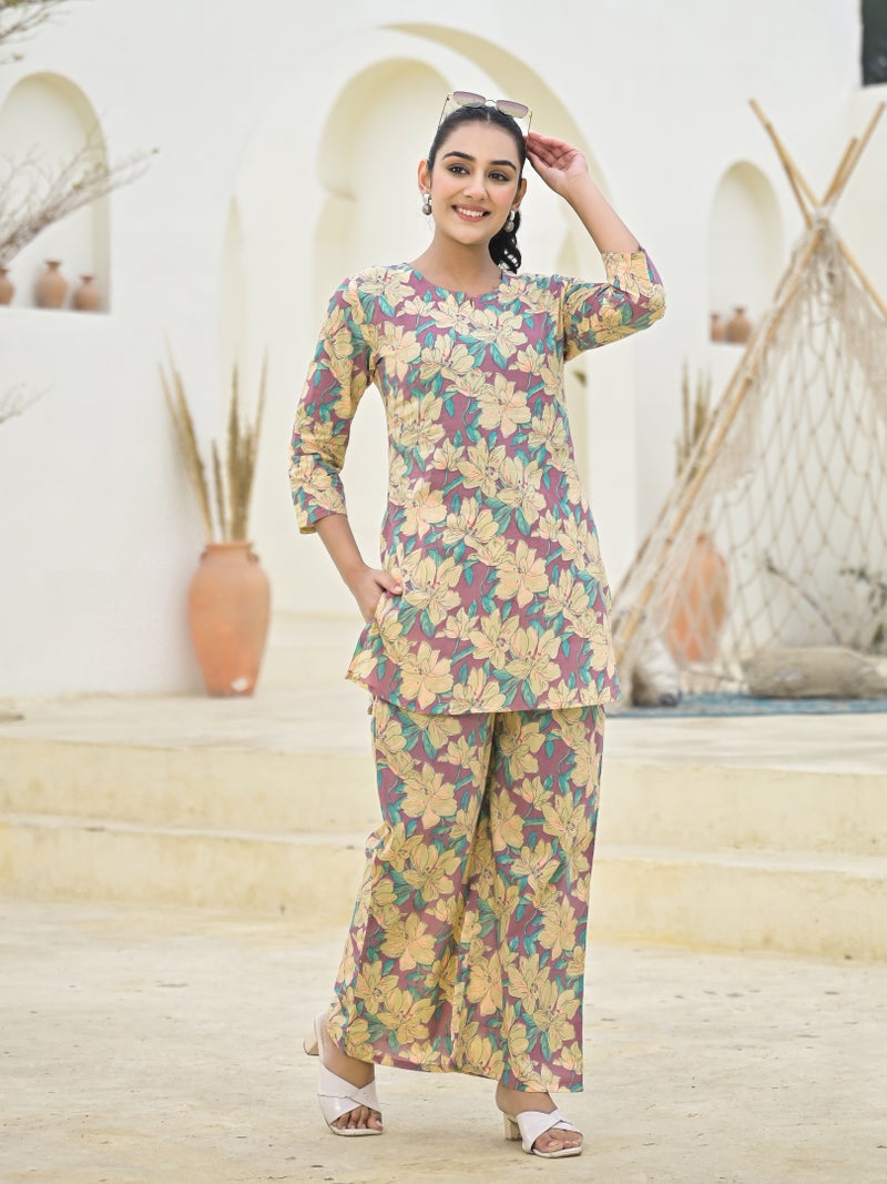 Shifory Purple Cotton Kurti Palazzo Set for Women - Image 1
